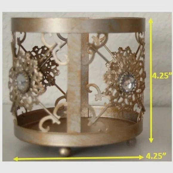 Pier 1, NEW Set of 2 Rustic Gold Candle Holders, 4.25"Dia Base - Picture 3 of 6